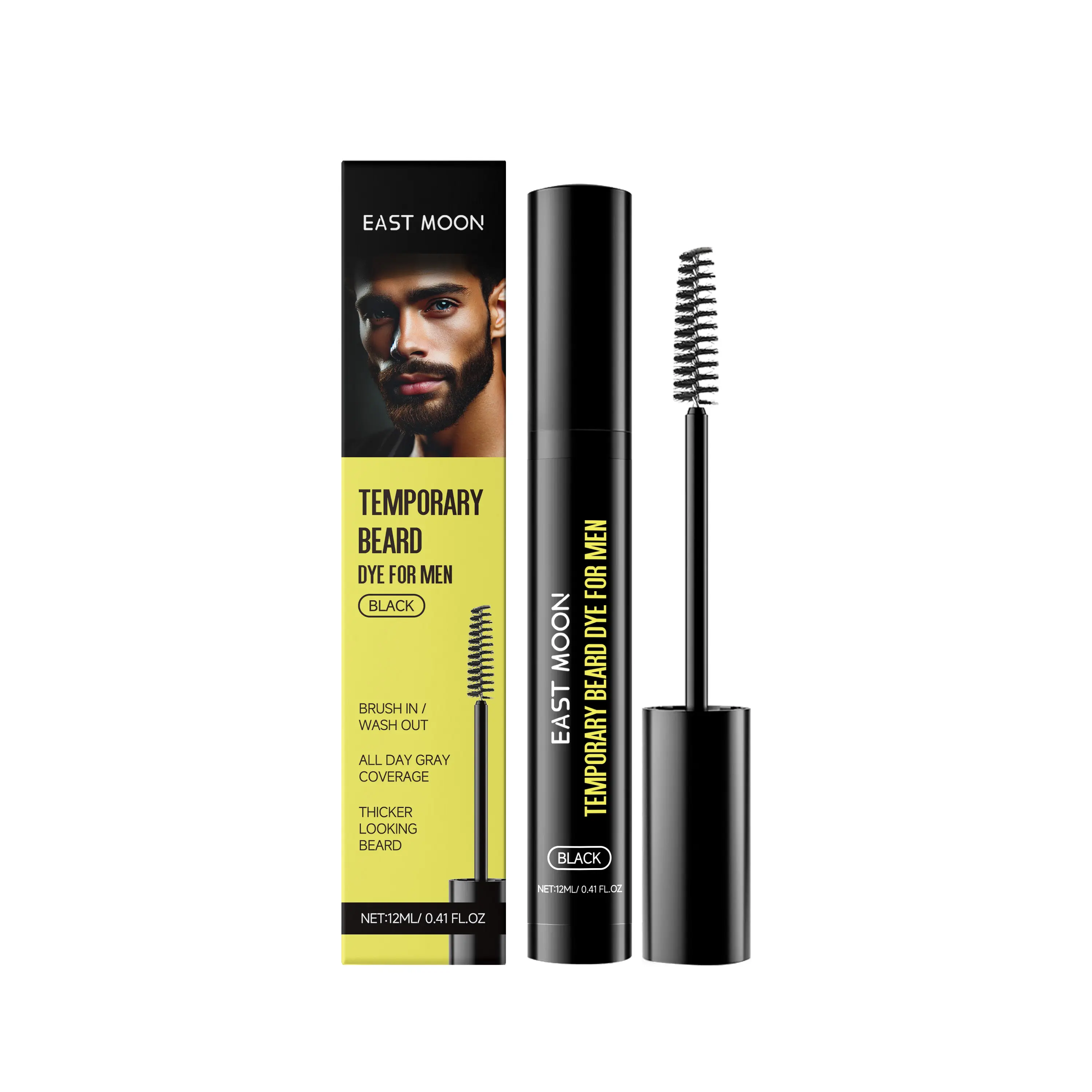 Male Moisturizing Beard & Eyebrow Grooming Dye, Natural Honey-Castor Oil Formula, No-Bleach Hair Color for Long-Lasting Black Shade & Beard Care, Thicker Looking Beard, Beard Styling