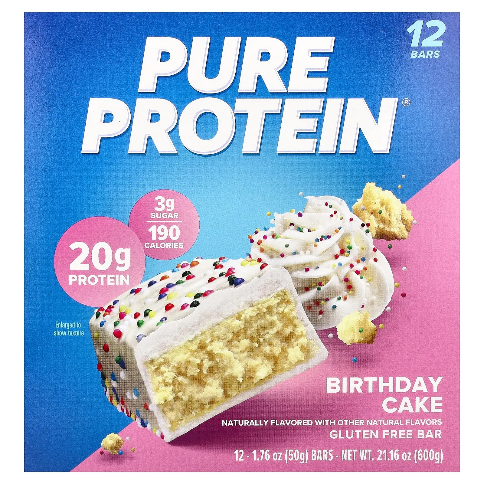 Pure Protein Gluten Free Bars, Birthday Cake, 12 Bars,1.76 oz (50 g) Bars