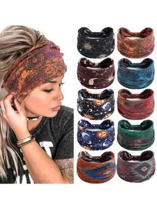 Bohemian Star Moon Print Wide Headband, Fashion Non-Slip Tie Sweat Sports Headband, Yoga Running Daily Wear Hair Band, Stylish Accessory