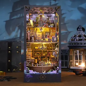 3D Wooden Puzzle, DIY Book Nook Kit, Pirate Ship Model Kit, 3D Desktop Decoration Ornament, DIY Model Kit for Bookshelf Decoration