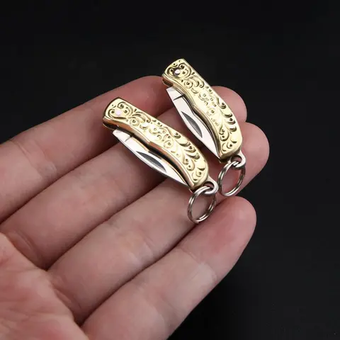High Hardness Mini Pocket Folding Knife - Handmade Brass Keychain Box Cutter, Portable Pendant Survival Tool, Men's Accessory, Mens Gifts, Unique Gifts for Man, Mini Stuff That Actually Works, Pocket Knives, Suitable for Camping & Home Use
