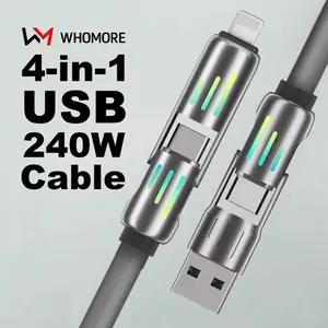 WhoMore 4 in 1 Cable, Silica gel USB C Charger Cable (5ft), 240W(6A) for iPhone 16/16 Pro/16 Plus/16 Pro Max, iPad Mini 6/ Pro 2021, MacBook Pro, Samsung Galaxy S23, Switch Charging Devices