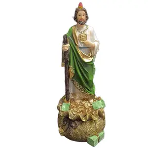 Saint Jude Thaddeus with Money Bag 10-Inch Prosperity Faith Statue in Green and Gold Finish for Home Decor