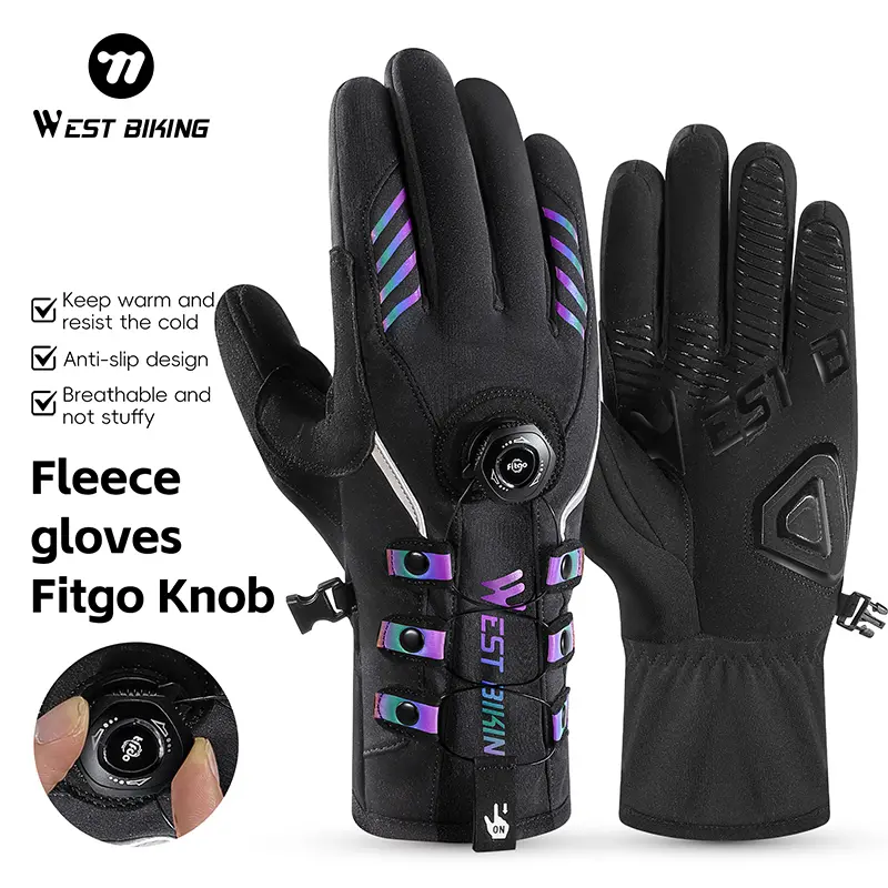 WEST BIKING Full-Finger Leather Gloves for Adults Winter Mountain Bike Motorcycle Cycling Waterproof Touch Screen Bike Bicycle Hand Glove