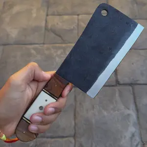 10" Chef Cleaver Knife with Bone & Wood Handle, Carbon Steel Meat Cleaver Knife