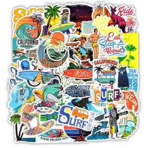 50 Surfing Stickers Decals Surf Water Vintage Coast VSCO Vinyl Outside Sea Life Colorful Gift Decoration Waterproof