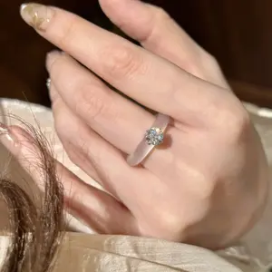 Jade Ring For Women, Natural White Agate, Shiny Solitaire Diamond Inlay, New Chinese Style, Ice Chalcedony Texture, Luxury Minimalist, Niche High End Band Ring, Elegant Daily Jewelry, Banquet Dating Fashion Accessories