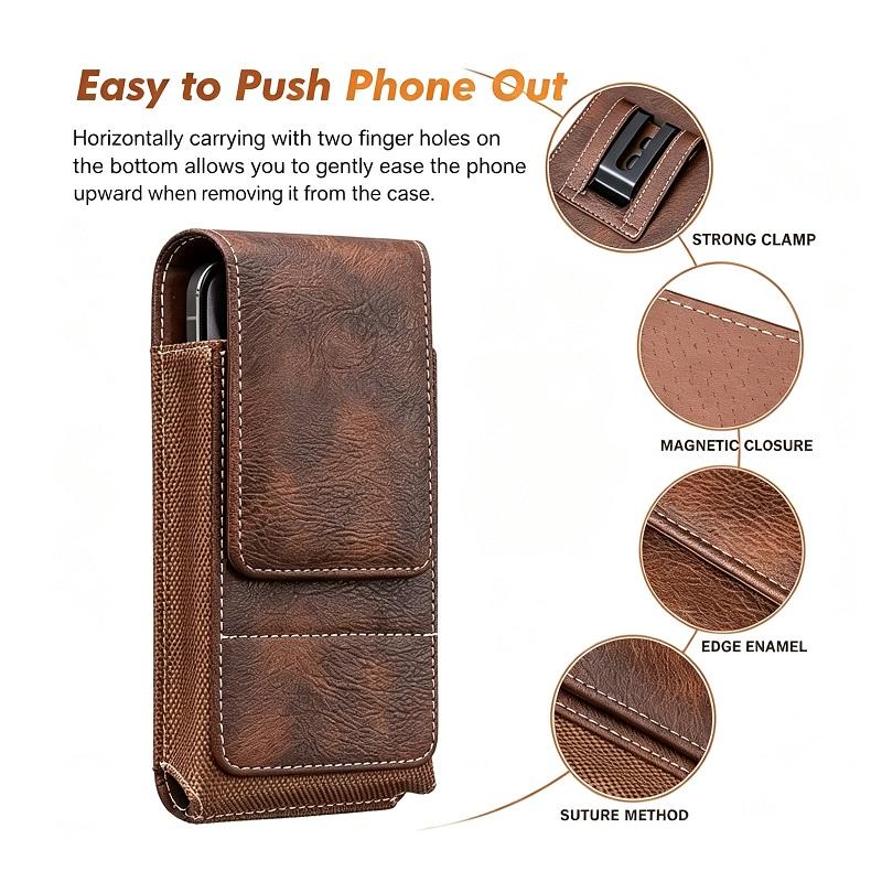 Yeomoo Men's Waist Phone Pouch with Card Slot, Magnetic Lock & Metal Belt Clip, Casual Daily Belt Bag for Large Smartphones, Ideal Gift for Father, Grandpa, Husband, Boyfriend, Practical Present for Blue‑Collar Workers for Job Site & Outdoor Work