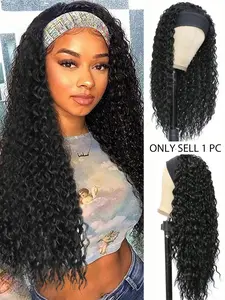 Women Synthetic Water Wave Glueless Headband Wig, Curly Wave Design, Easy-To-Apply Hair Accessory for Daily Wear & Parties