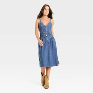 Women's Sleeveless Corset Denim Midi Dress - Universal Thread