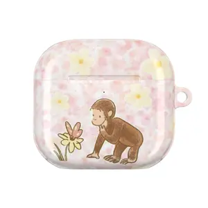 Cute Curious Monkey Pastel Flower AirPods Case – Vintage Aesthetic Style | For AirPods 1 2 3 4 & Pro 1 2 3