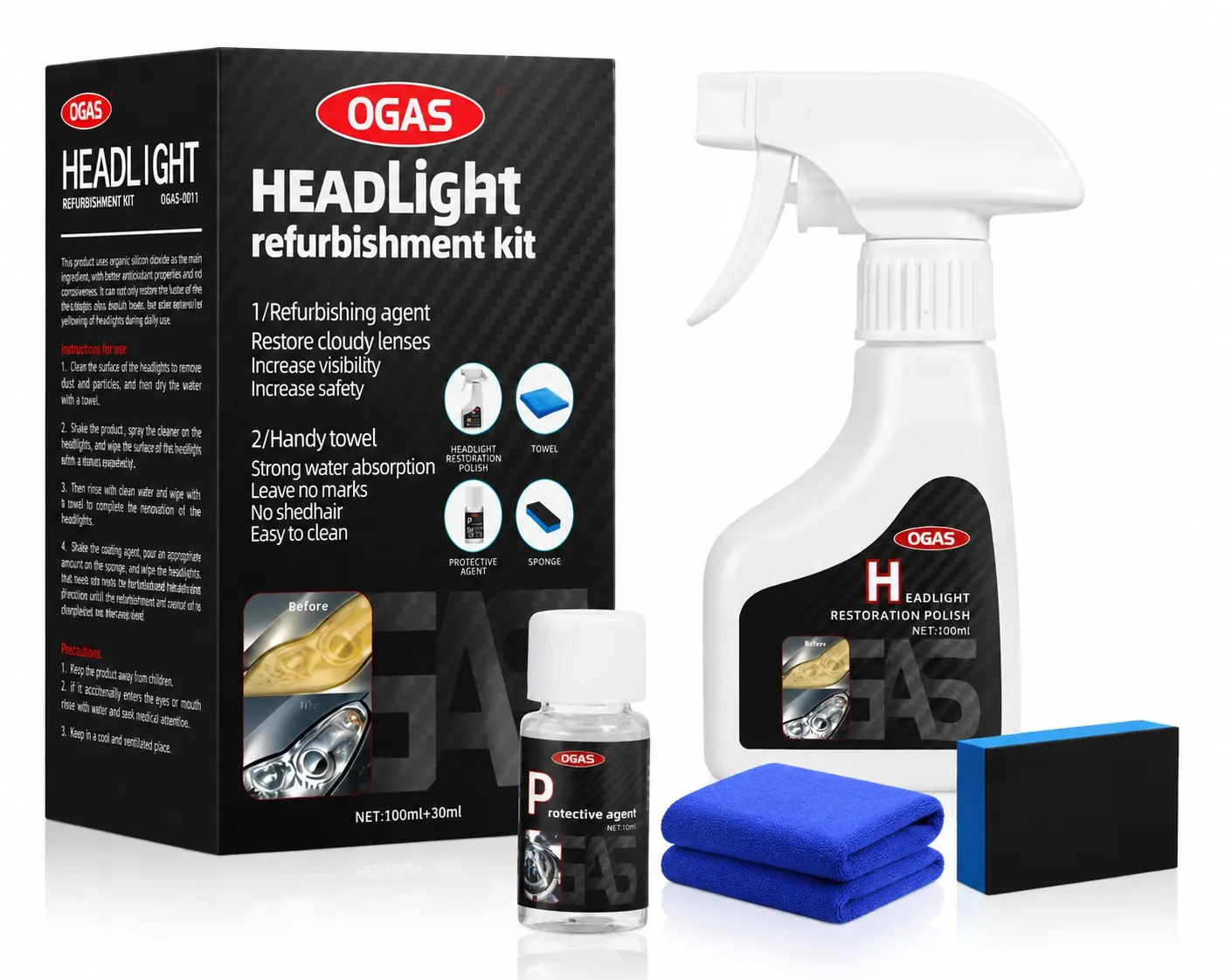Headlight Restoration Kit, Car Headlight Polish Repair Renovation Kit for Repair Headlight Yellowing, Haze, Oxidation, Scrashes