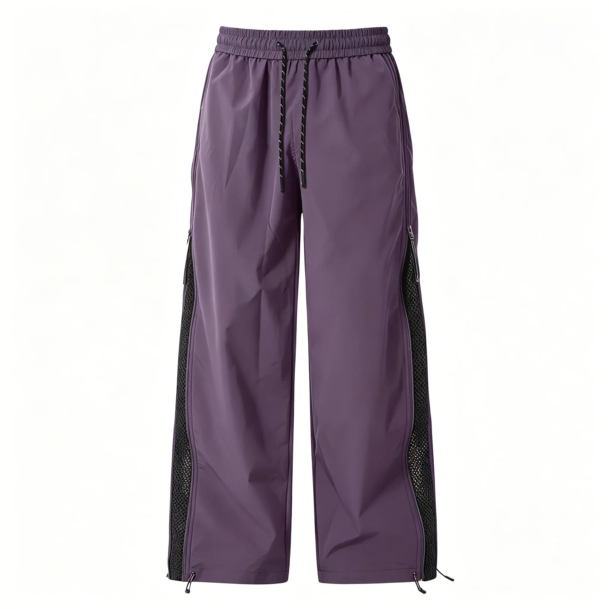 Men's Stylish Plain Classic 2-Zipper Parachute Cargo Pants - Baggy, Lightweight, Comfortable Straight-Leg Workwear Trousers for Day Wear, Spring, Summer
