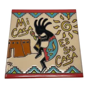 Earthtones Mi Casa Es Su Casa Kokopelli Southwest 6X6 Sand Color Hand Glazed Decorative Tile or Kitchen Trivet