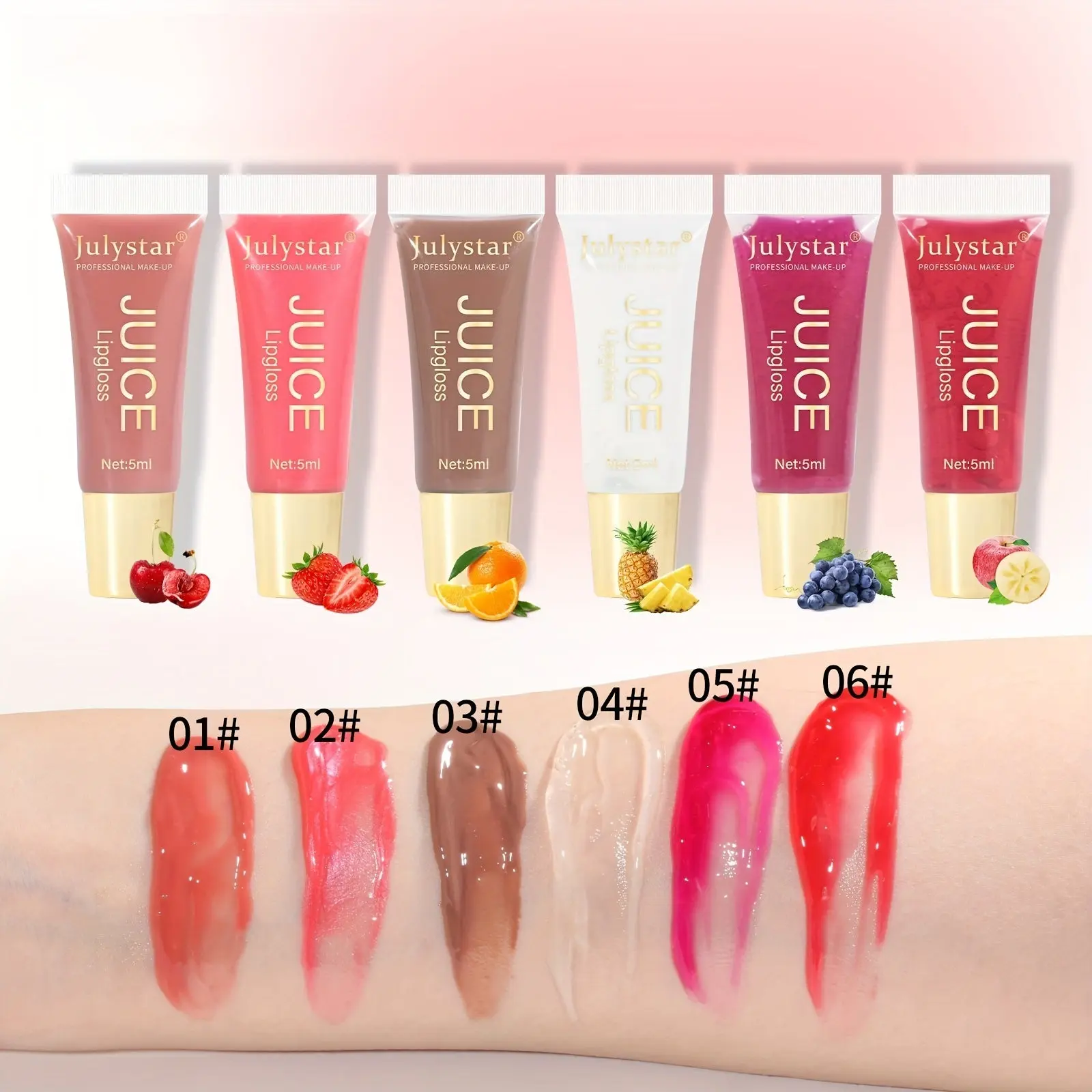 Julystar Natural Mirror Moisturizing Lip Oil 3 Pcs Fruity Hydration Paste in Brown & Red Line Tints for All Skin Types Long Lasting Shine