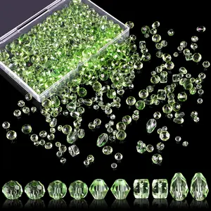 Beads, 600 count Glass Beads, Assorted  Beads for  Making, Rondelle  Beads with Container Box, Glass Beads Bulk for DIY Necklace Bracelet Earring(4/6/8mm, Green)