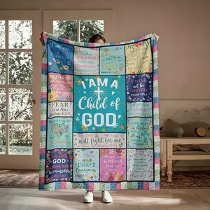 I Am A Child Of God Flannel Throw Blanket, Bible Verse Fear Not Be Strong Courageous Floral Pattern Soft Warm Cozy Nap Blanket for Couch Bed Sofa, Christian Inspirational Gift for Her Him Believer, Birthday Christmas Holiday Gift
