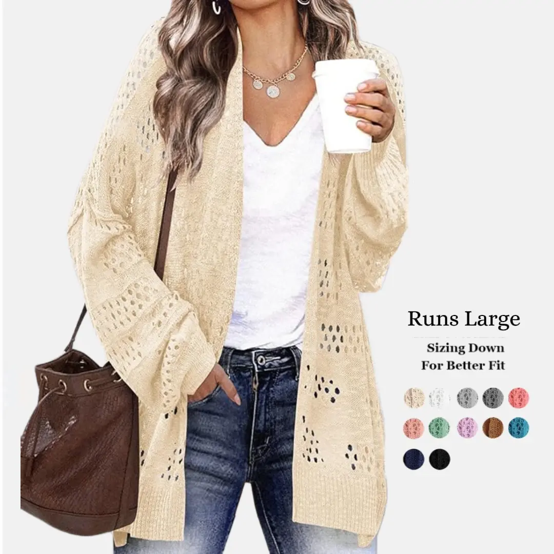 Lightweight Crochet Cardigan Oversized 2026 New for Women Long Sleeve Open Front Knit Summer Sweaters A White Basic Minimalist Knitwear Tops Fit Knitwear Batwing Beach Casual Womenswear runs large summerwins