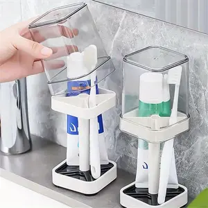 Multiple Colors Toothbrush Holder with Cup, Bathroom Toothbrush Holder with 3 Slots, Compatible with Electric and Traditional Toothbrushes, Bathroom Accessories Toothpaste Shaver Storage, Suitable for Men and Women