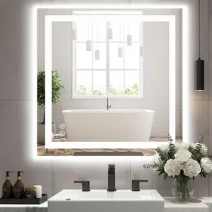 Anti-Fog LED Bathroom Mirror with 3 Color Modes – Dimmable Front & Backlight, Wall-Mounted, 3 Sizes (36x36/32x40/36x48 Inch) for Vanity or Makeup White