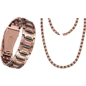Copper Necklace & Bracelet for Men, 99.99% Pure Copper  Chains with 3500 Gauss Ultra Strength Neodymium , Adjustable