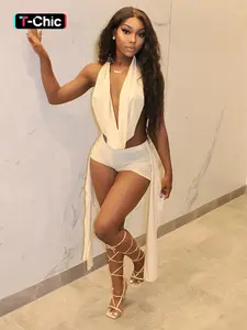 Women's Fashion Backless Halter Neck Knit Crop Top and Slim Fit Short Pants Set, Trendy Summer Comfort for Daily Wear, Stylish Ribbons Design