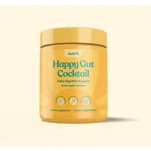 Happy Gut Cocktail Superfoods Powder - Supports Digestion, Bloating Relief, Gut Health & Boost Energy, Delicious Green Apple Flavor - Probiotics & Antioxidants