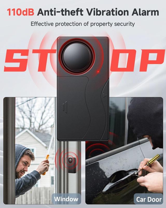 110dB Car Alarm System, Anti-Theft Vibration Alarm with 10 Levels Sensitivity Adjustable, Wireless Remote Anti Theft Device for Car