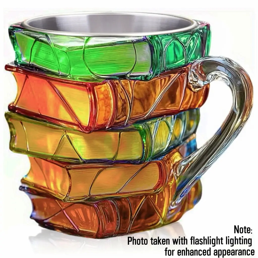Multicolor 3D Book Design Mug, 1 Count Handmade Ceramic Mug, Artistic Beverage Cup with Embedded Art, Unique Gift for Literature Lovers and Bookworms,