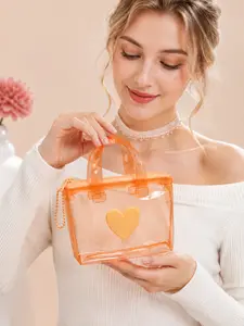 Aesthetic Clear Heart Handbag for Teen Girls Women, Mini Jelly Tote Bag with Portable Zipper Closure, Cute Travel Cosmetic Organizer, Earphone Storage Purse, Stylish Vacation Beach Accessories Gift for Mom Girlfriend Birthday Surprise