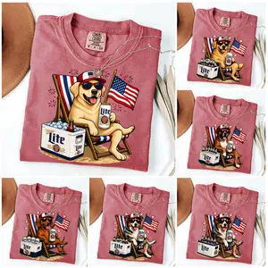 Comfort Colors 50+ Dog Funny 4th of July Shirt, Retro Labradoodle Drinking Miller Lite American patriotic dogs Shirt, Funny Summer Beach Dog Shirt, Patriotic Dogs Shirt, Miller Lite Lover Dog Shirt, Dachshund 4th Of July Shirt, 4th of July Dog