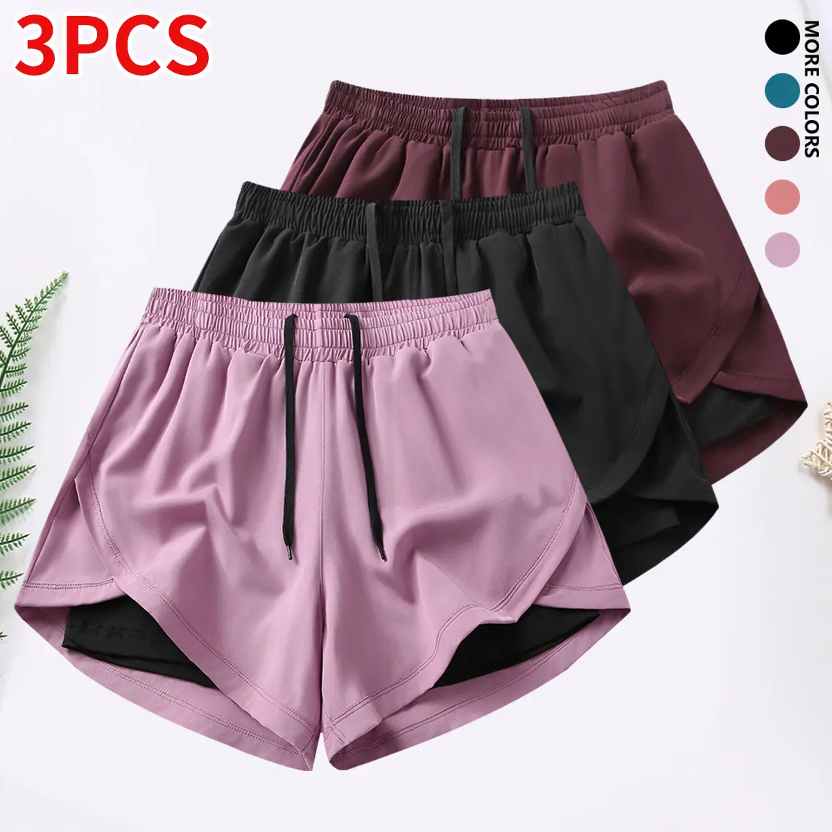 3-piece women’s casual athletic shorts set featuring built-in lining, drawstring, and elastic waistband — suitable for running, fitness, and outdoor activities; running gear | casual sportswear, women’s shorts, summer bottoms 3-piece women’s casual athletic shorts set featuring built-in lining, drawstring, and elastic waistband — suitable for running, fitness, and outdoor activities; running gear | casual sportswear, women’s shorts, summer bottoms