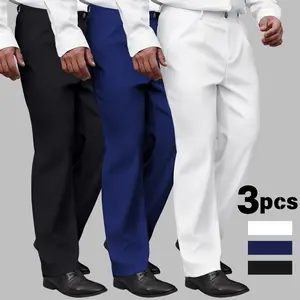 Men's Stretch Dress Pants No Iron Golf Pants Expandable Waist Flat Front Business Casual Pants Formal Black Menswear Plain Beige