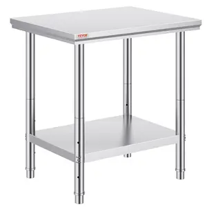 VEVOR Stainless Steel Prep Table, 24x 30x 31 Inch, 700 lbs Load Capacity, Heavy Duty Metal Worktable with 3 Adjustable Height Levels, Commercial Workstation for Kitchen Garage Restaurant Backyard