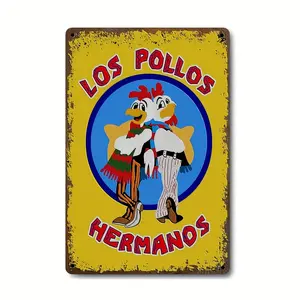 The Chickens Brothers Vintage Iron Metal Tin Sign Wall Decor (8 "x 12"), Retro Plaid Room Wall Art, Restaurant Cafe Bar Man Cave Farm Garage Decoration Warning Sign