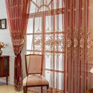 2pc Embroidered Sheer Curtains, Floral Embroidery Voile Window Treatments, Elegant Home Decor for Bedroom and Living Room, Home Decoration Curtain