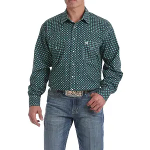 Cinch Men's Brown, Green, and Teal Geometric Print Snap Western Shirt
