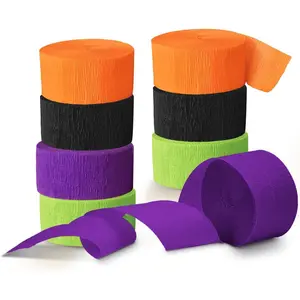 Halloween Crepe Paper Streamers - Black & Orange, 82ft Long, 8 Rolls for Halloween Theme  Party, Birthday &  Party Backdrop Decorations