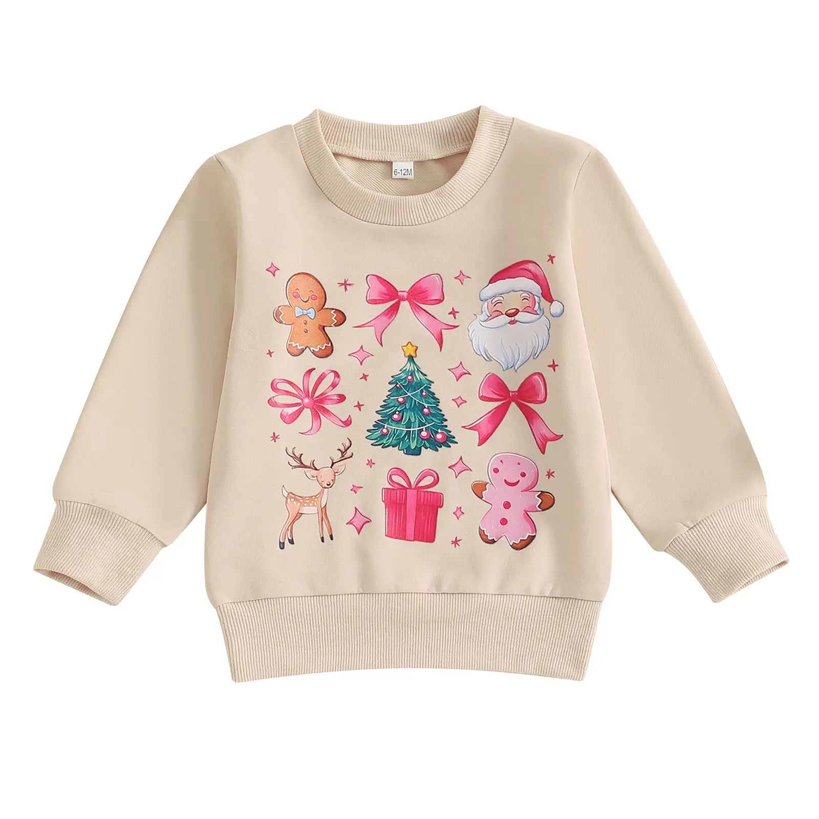 Kids Toddler Baby Girls Christmas Sweatshirt Xmas Clothes Outfits, Long Sleeve Crew Neck Bow Print Pullover Tops Hoodie Christmas Costume