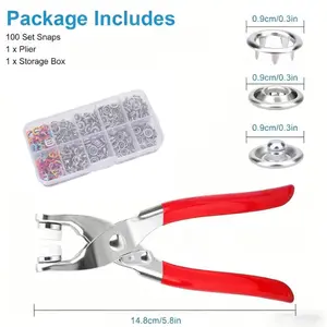 100pcs Snap Fastener Kit with Pliers, Durable Metal Press Studs Set, No-Sew Snap Buttons, Manual Punching Set for Sewing Jeans, Clothing, Bags, Leather Crafts, Rustproof DIY Crafts, buttons