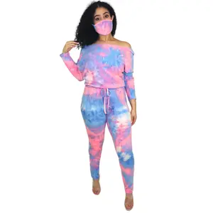 No Issue Tie Dye Jumpsuit Set Fit Stretchy Comfortable Mask Overalls Polyester Spandex Women Womenswear Day Fall Winter Romper Long Sleeve