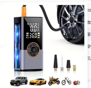 Wireless Portable Digital Car Tire Inflator, Rechargeable Air Compressor with LED Light & Auto Shut-Off for Motorcycle, Bicycle, Inflatables
