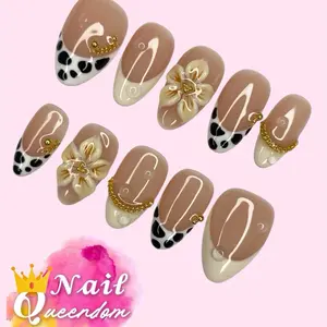 Nail Queendom [COWGIRL FLOWERS] Handcrafted 3D Press-On Nails Reusable Long Lasting Salon Quality Easy Application 10 Pieces Set Eco-Friendly 3D-gel Finish