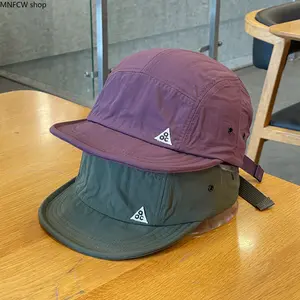 Premium Japanese Streetwear Short Brim 5-Panel Cap | Unisex Ultralight Quick-Dry Running Hat, Water-Resistant Packable Gorpcore Camper Hat for Men Women