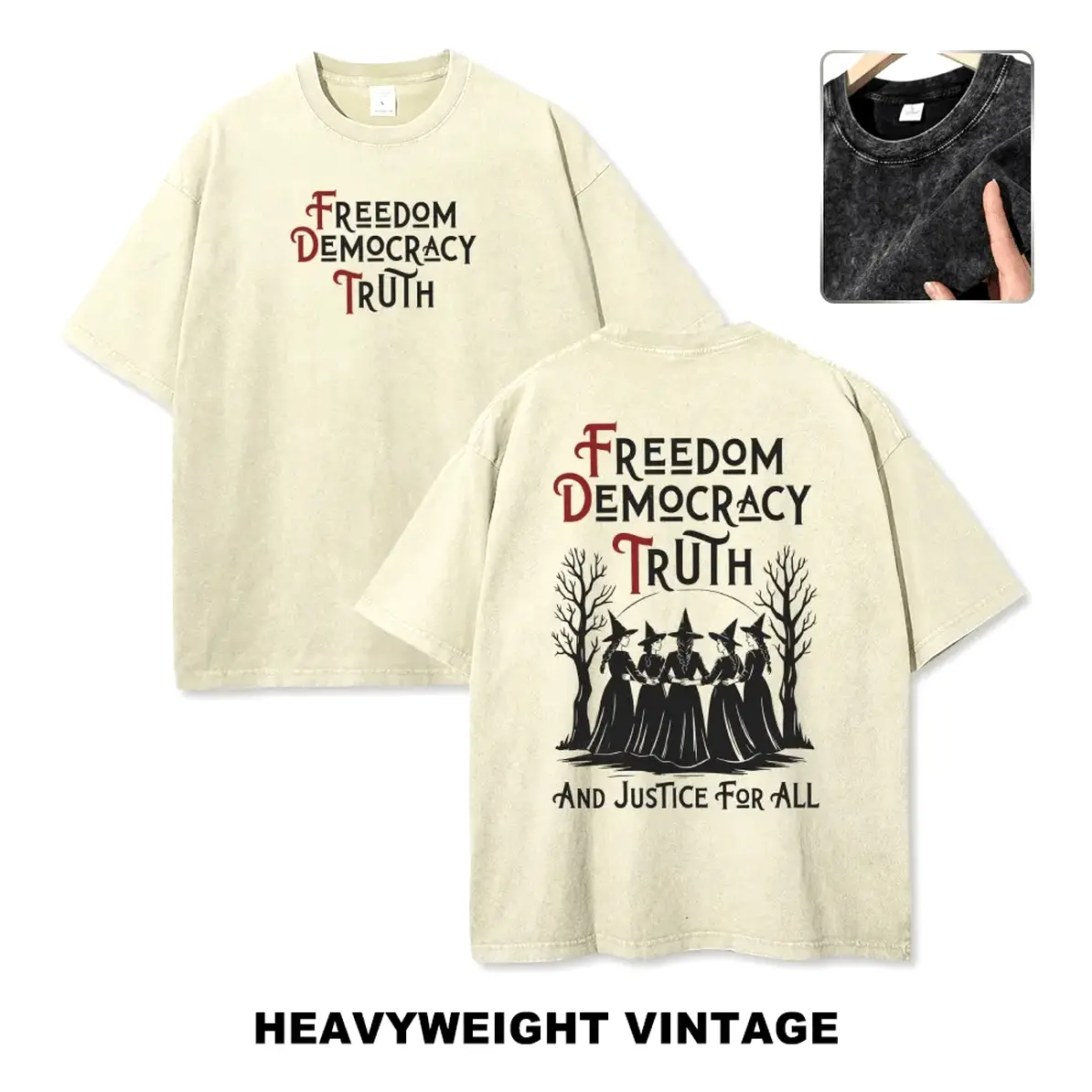 Freedom Democracy Truth And Justice For All Witch Vintage Tee 90s Graphic Tees Men's T Shirts Graphic Tee T Shirts Funny All-Season Cotton T-Shirt