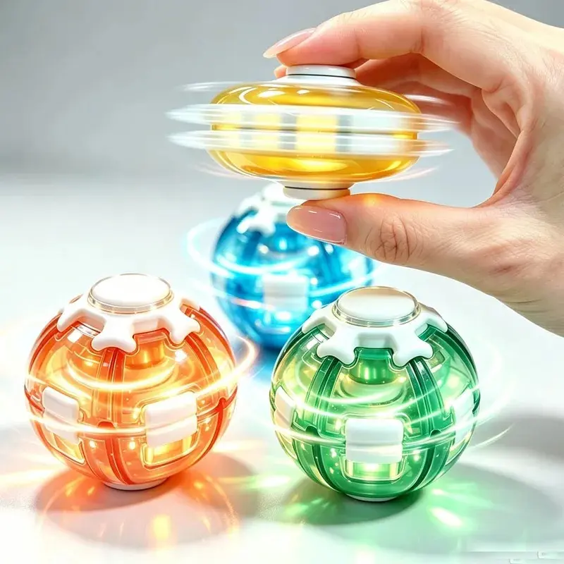 Creative 3D Printed LED Fidget Spin Ball, Press Rotate Stress Relief Toy, Helps Improve Focus, Quiet Cool Novelty Gift