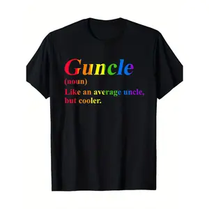 Mens Funny Definition Graphic T-Shirt Guncle Noun Like an Average Uncle Cooler Black with Rainbow Text Heavyweight 100% Cotton Crew Neck Tee Soft Breathable Everyday Shirt Sizes SXXXL Ideal Gift for Guys & Girls Machine Washable Casual Top Unisex