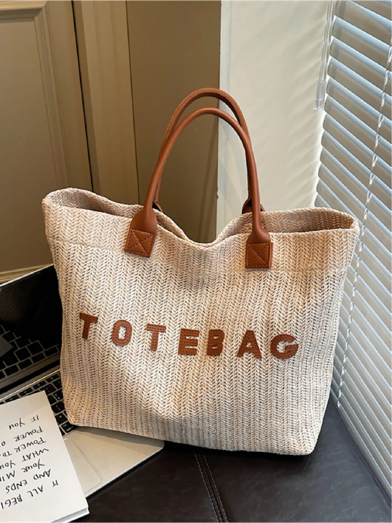 Simple Colorblock Design Letter Decorated Handbag, Casual Shopping Bag, Large Capacity Tote Bag Commuter Bag, Stylish and Practical Shoulder Bag, Casual Trendy Bag