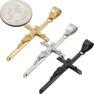 316L Stainless Steel 18k Yellow Gold Plated Black Rhodium Crucifix Cross Pendant