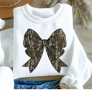 Camo Coquette Bow Duck Hunting Sweatshirt Old School Camo Girls Camo Shirt ALANASUA, Cotton All Sizes Colors for Men and Women, Gift for Women, Gift for Man, Full Size Top Womenswear